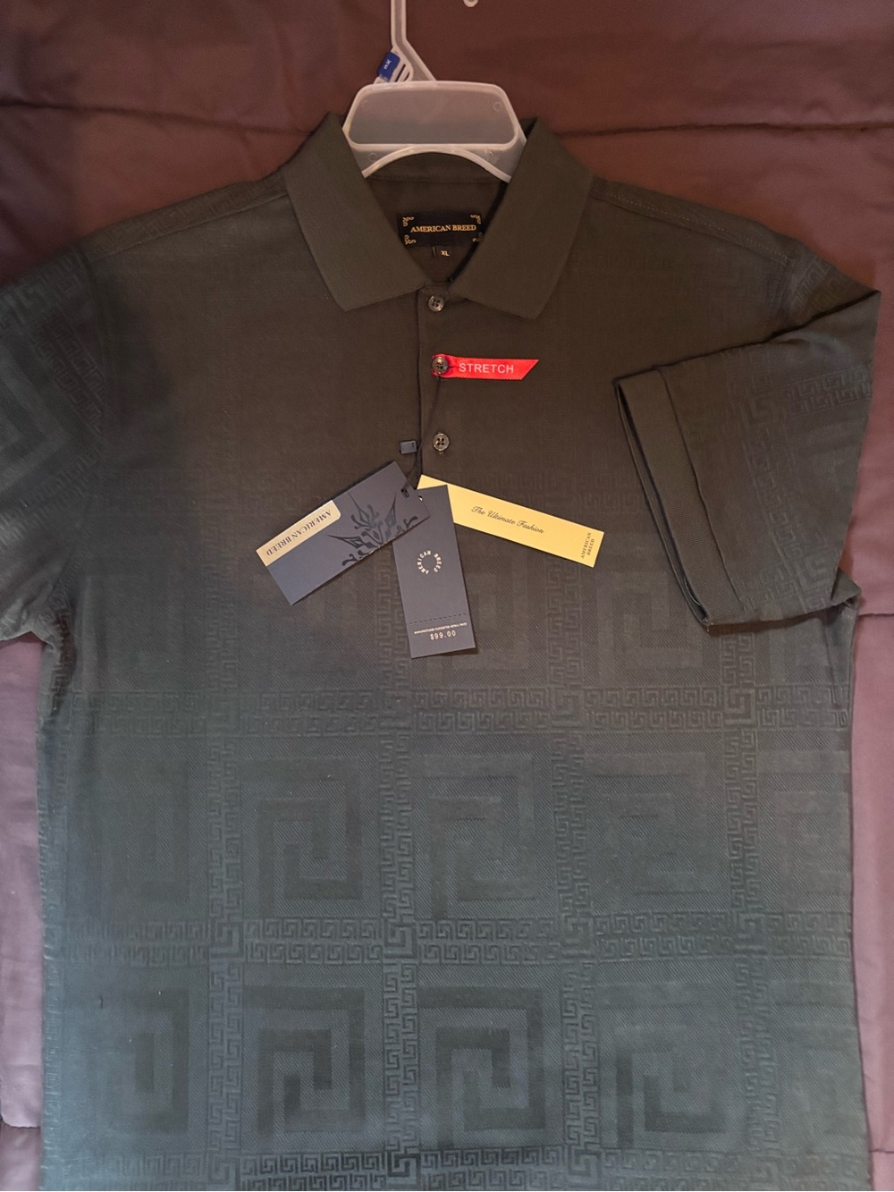 American Breed Olive Geometric Mens Collared Shirt